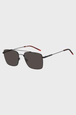 Double-bridge sunglasses in metal with red end-tips, Assorted-Pre-Pack
