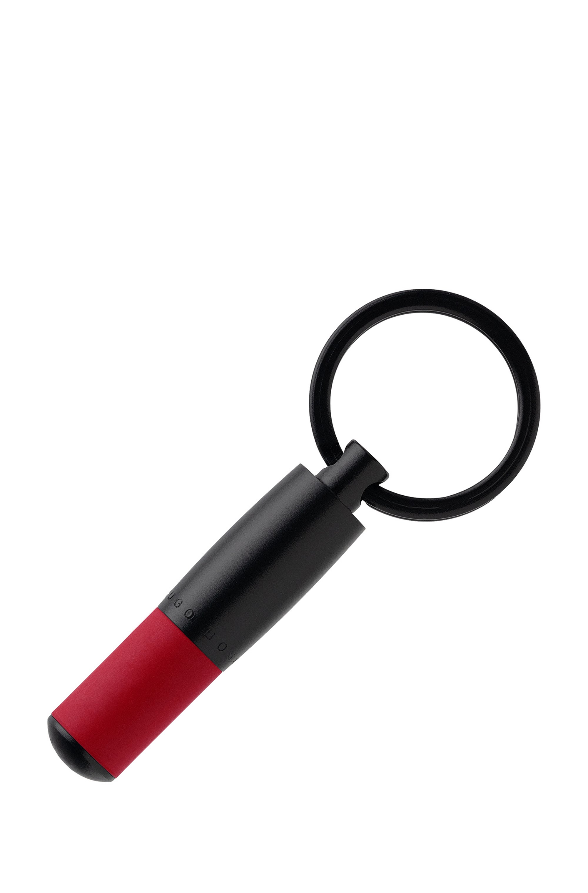 Matte-black and red rubberised key ring with logo, Black