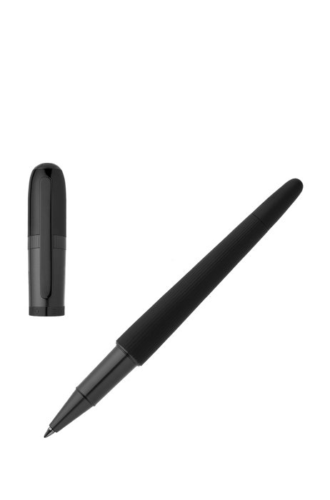 Logo-ring rollerball pen with pinstripe structure, Black