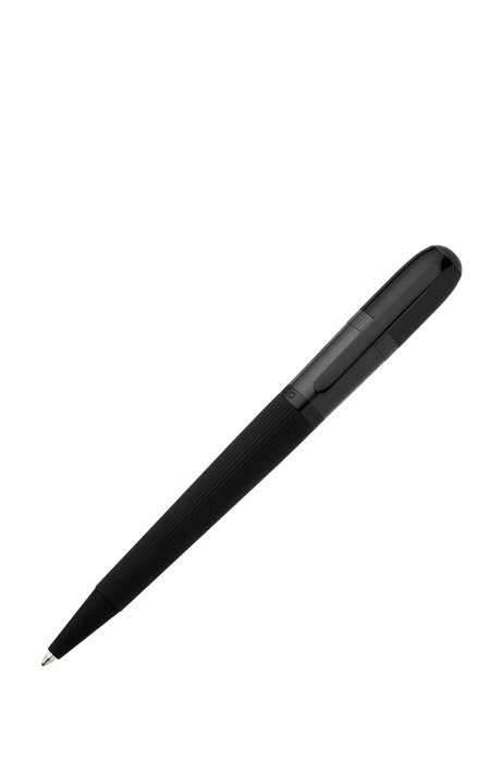 Logo-ring ballpoint pen with pinstripe structure, Black