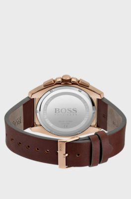 Brown-plated chronograph watch with grey textured dial, Brown