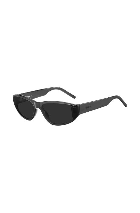Transparent-grey unisex wraparound sunglasses with logo, Assorted-Pre-Pack