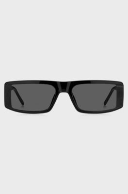 Black-acetate mask-style sunglasses with logo print, Assorted-Pre-Pack