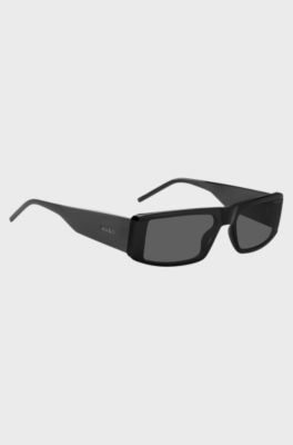 Black-acetate mask-style sunglasses with logo print, Assorted-Pre-Pack