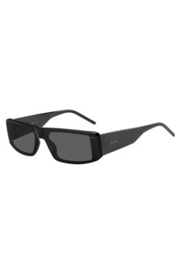 Black-acetate mask-style sunglasses with logo print, Assorted-Pre-Pack
