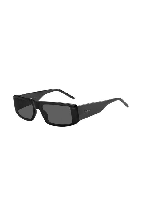 Black-acetate mask-style sunglasses with logo print, Assorted-Pre-Pack