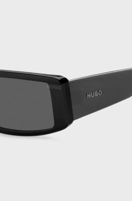 Black-acetate mask-style sunglasses with logo print, Assorted-Pre-Pack