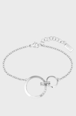 Twin-ring bracelet with crystal-studded link, Assorted-Pre-Pack