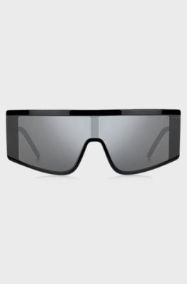 Black unisex shield sunglasses with logo, Assorted-Pre-Pack