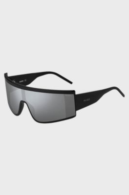 Black unisex shield sunglasses with logo, Assorted-Pre-Pack