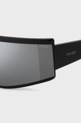 Black unisex shield sunglasses with logo, Assorted-Pre-Pack