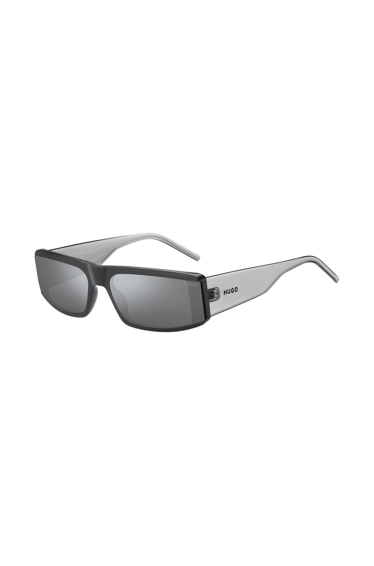 Grey-acetate mask-style sunglasses with temple logo, Assorted-Pre-Pack