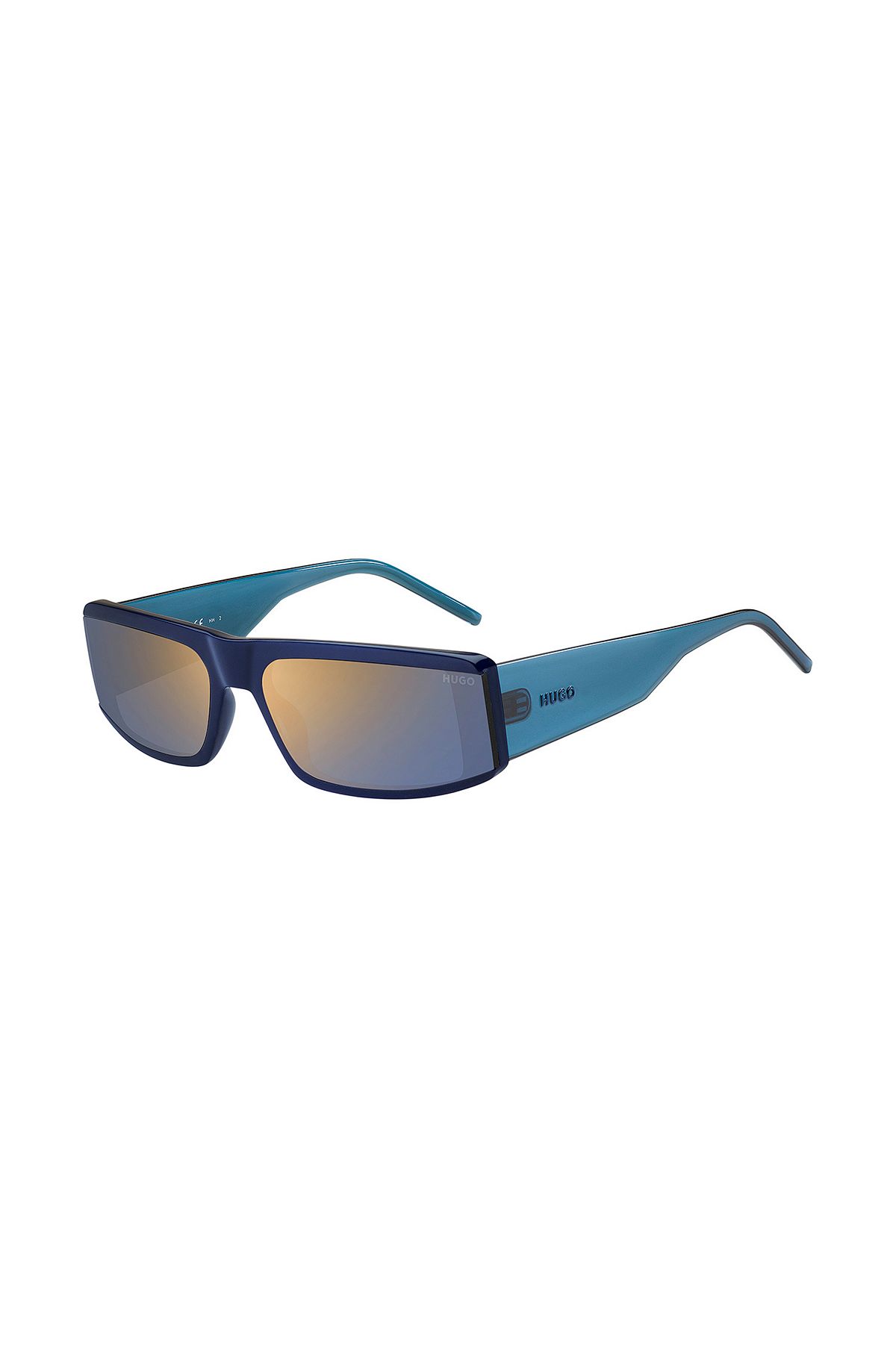 Mask-Sonnenbrille aus blauem Acetat mit Logo auf den Bügeln, Blau
