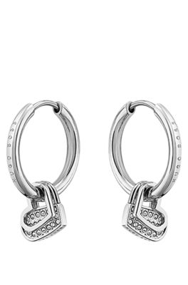 Twin-heart earrings with crystal studs, Assorted-Pre-Pack