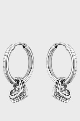 Twin-heart earrings with crystal studs, Assorted-Pre-Pack