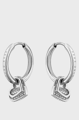 Twin-heart earrings with crystal studs, Assorted-Pre-Pack