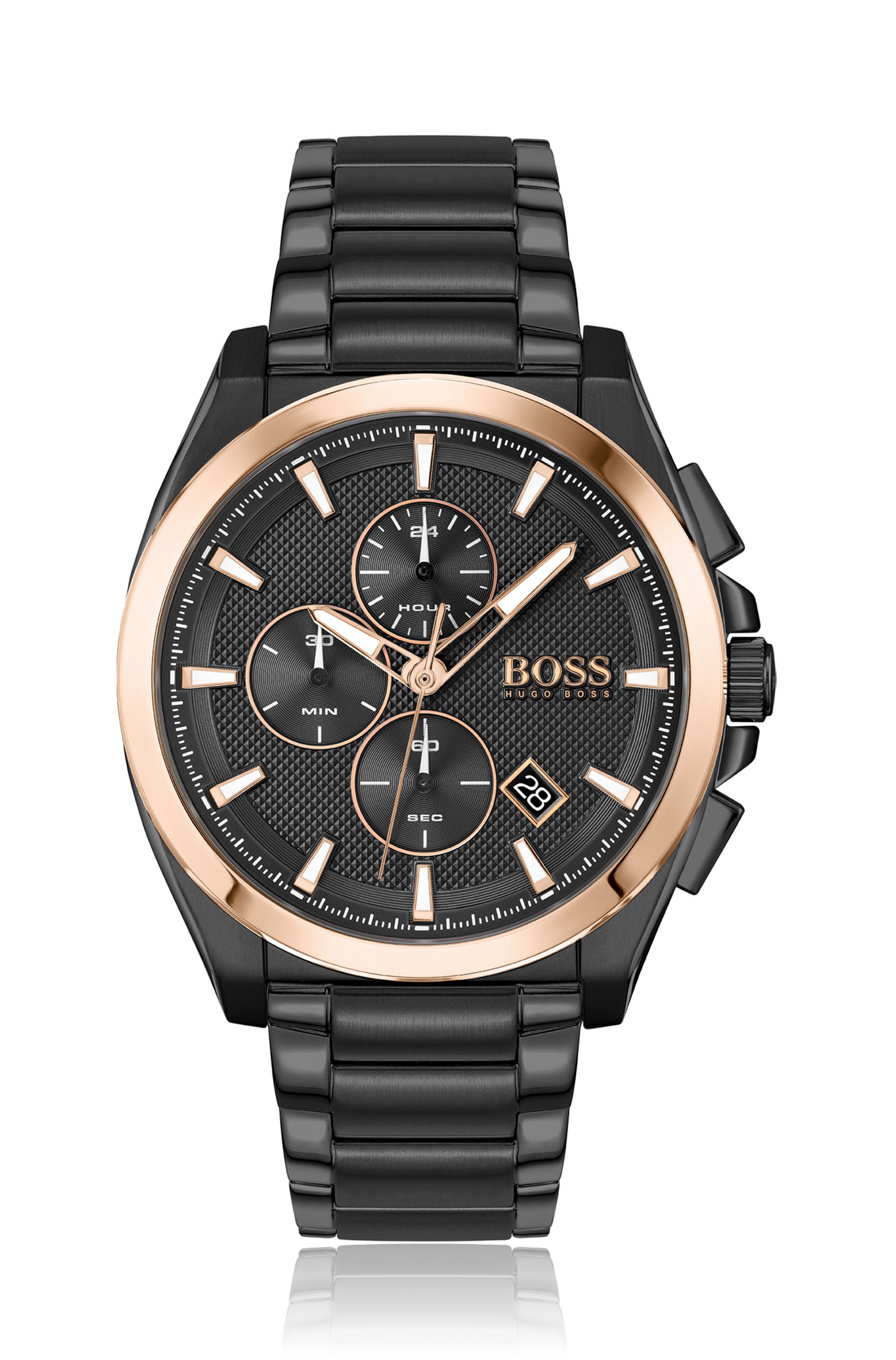Montre chronographe en acier plaqué noir avec bracelet à maillons, Assorted-Pre-Pack