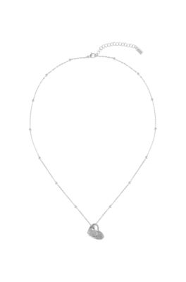 Silver-tone chain necklace with double-heart pendant, Silver tone