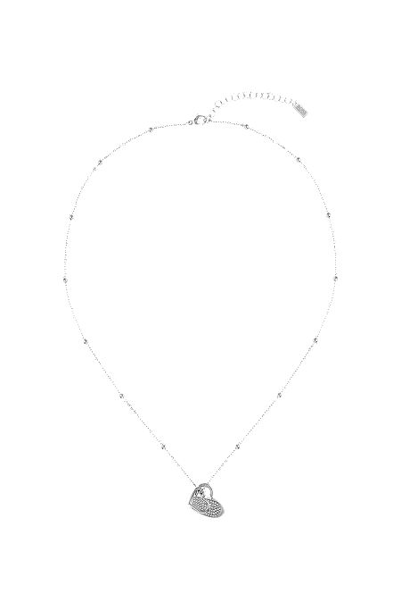 Halskette aus Edelstahl mit zwei Herzen und Kristallen, Silber