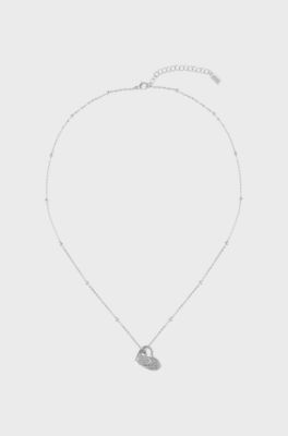 Silver-tone chain necklace with double-heart pendant, Silver tone