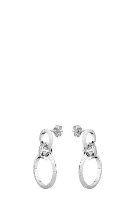 Twin-ring earrings with crystal-studded link, Assorted-Pre-Pack