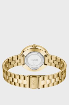 Black-dial watch in a yellow-gold finish, Gold