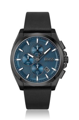 BOSS - Black-plated chronograph watch with blue textured dial
