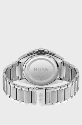Stainless-steel chronograph watch with blue textured dial, Silver