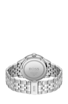 Blue-dial watch with five-link bracelet, Silver