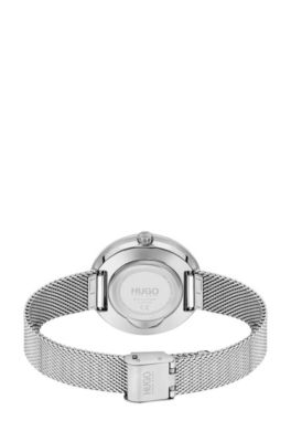 Mesh-bracelet watch with carnation-gold-effect dial, Silver