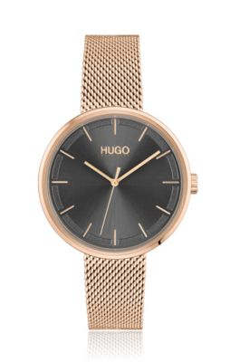Carnation-gold-effect watch with grey dial, Gold