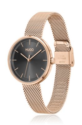 Carnation-gold-effect watch with grey dial, Gold