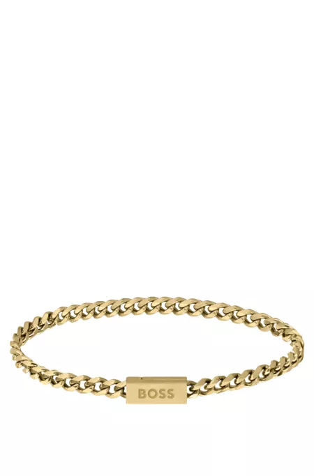 Gold-tone chain cuff with logo closure