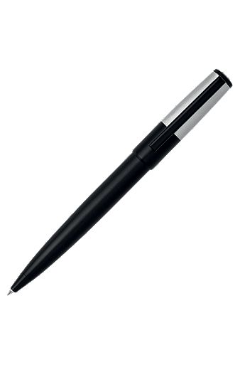 Kugelschreiber mit gebürsteten schwarzen Akzenten und Chrom-Details, Schwarz