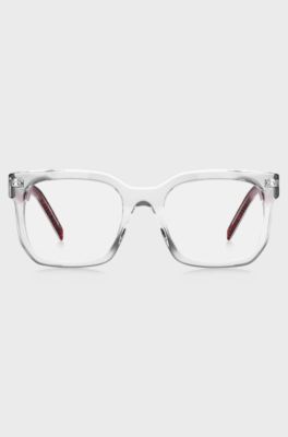 Transparent-acetate optical frames with red temples, Transparent