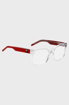 Transparent-acetate optical frames with red temples, Transparent