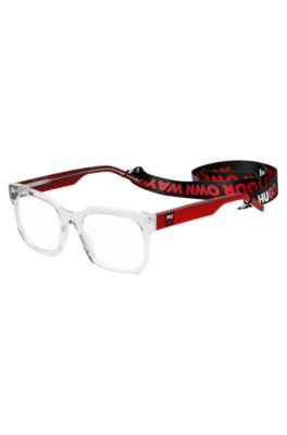 Transparent-acetate optical frames with red temples, Transparent