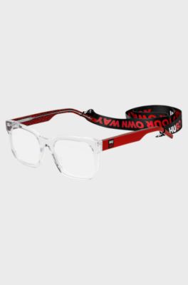 Transparent-acetate optical frames with red temples, Transparent