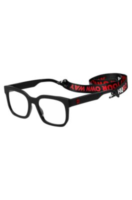 Black-acetate optical frames with detachable slogan strap, Black
