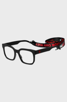 Black-acetate optical frames with detachable slogan strap, Black