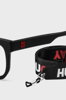 Black-acetate optical frames with detachable slogan strap, Black