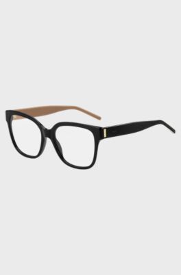 Black bio-acetate optical frames with signature hardware, Black