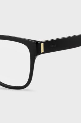 Black bio-acetate optical frames with signature hardware, Black