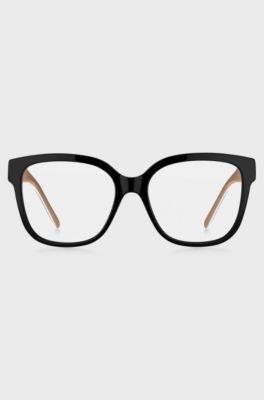 Black bio-acetate optical frames with signature hardware, Black