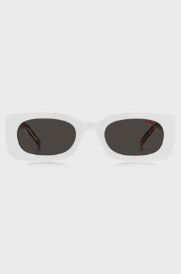 White-acetate sunglasses with detachable slogan strap, White