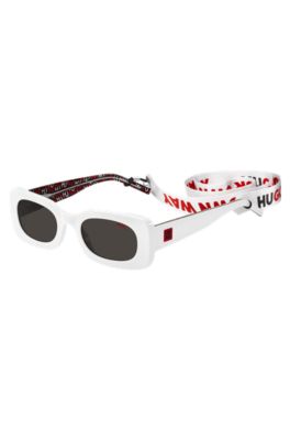 White-acetate sunglasses with detachable slogan strap, White