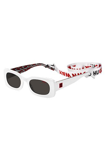 Солнцезащитные очки из белого ацетата со съемным ремешком со слоганом, Белый
