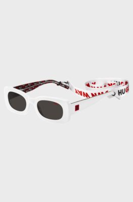 White-acetate sunglasses with detachable slogan strap, White