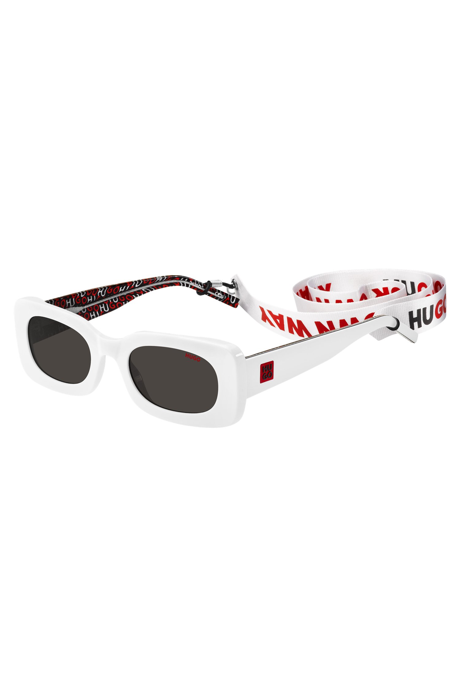 Hugo White-acetate sunglasses with detachable slogan strap solglasögon dam