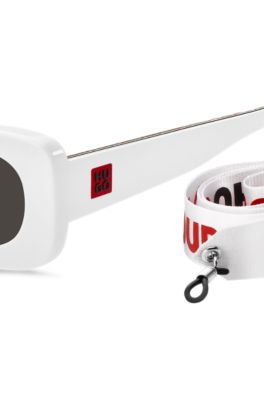 White-acetate sunglasses with detachable slogan strap, White